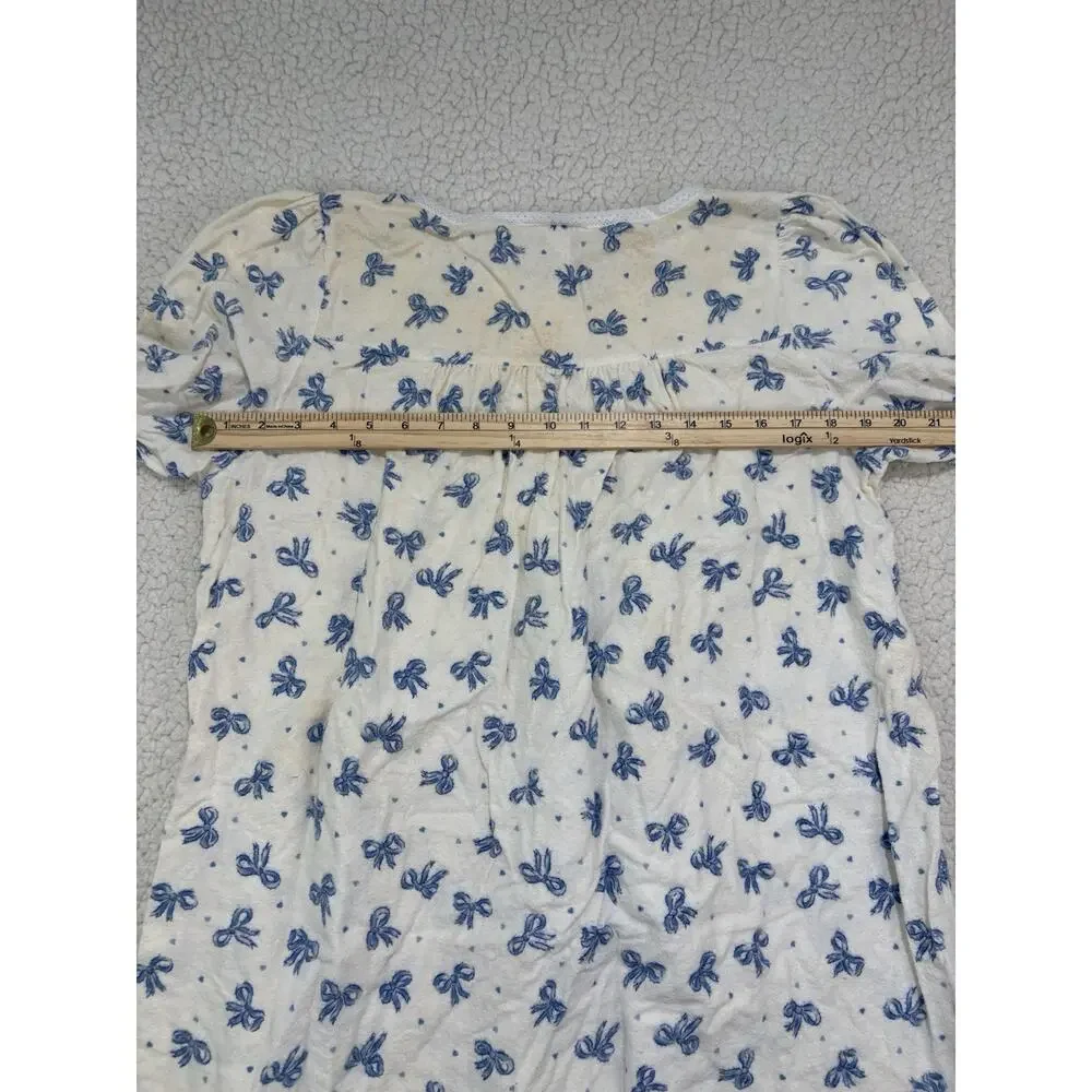 Vtg Willow Creek Flannel Nightgown‎ Sleep Dress Bows Lace Cottage Granny Modest